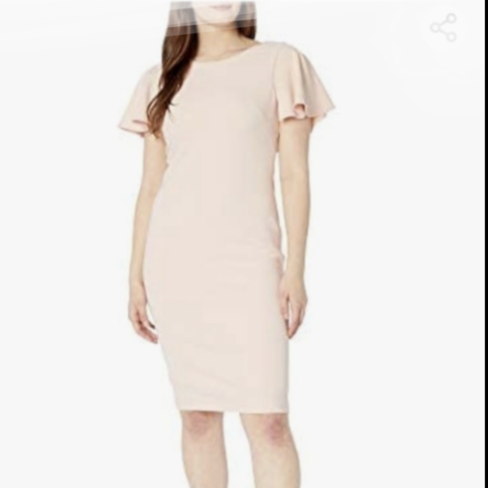 CALVIN KLEIN Flutter Sleeve Sheath Dress Blush Light Pink Womens Sz 6